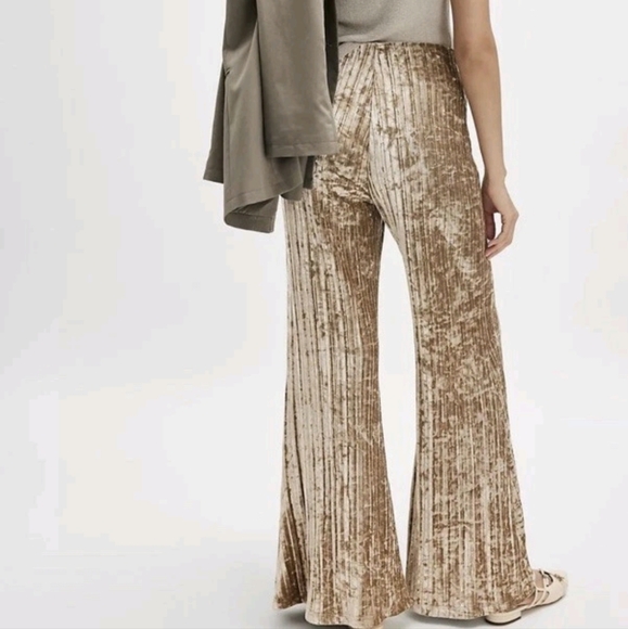 Free People Star Sign Ribbed Pleated Wide Leg Velvet Pants Xs Pre Owned - Picture 2 of 9